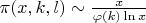 $\pi(x,k,l)\sim\frac {x}{\varphi(k)\ln x}$
