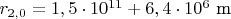 $r_{2,0} = 1,5\cdot 10^{11} + 6,4\cdot 10^6 \text{ m}