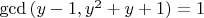 $\gcd{(y-1,y^2+y+1)}=1$