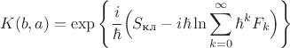 $$K(b,a)=\exp\left\{\frac{i}{\hbar}\Bigl(S_{\text{кл}}-i\hbar\ln \sum_{k=0}^{\infty}\hbar^k F_k\Bigr)\right\}$$