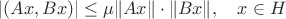 $|(Ax,Bx)|\le\mu \|Ax\|\cdot\|Bx\|,\quad x\in H$