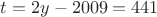 $t=2y-2009=441$