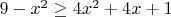 $\[9 - {x^2} \ge 4{x^2} + 4x + 1\]$