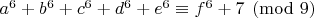 $a^6+b^6+c^6+d^6+e^6 \equiv f^6+7 \pmod{9}$
