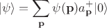 $$
|\psi\rangle = \sum_{\bf p} \psi({\bf p})a^+_{\bf p}| 0 \rangle
$$