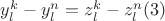 $y_l^k - y_l^n=z_l^k - z_l^n\eqno(3)$