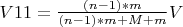 $V11= \frac{(n-1)*m}{(n-1)*m+M+m}V$