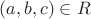 $(a,b,c) \in R$