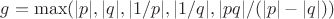 $g=\max(|p|,|q|,|1/p|,|1/q|, |pq|/(|p|-|q|))$