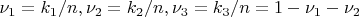 $\nu_1=k_1/n,\nu_2=k_2/n,\nu_3=k_3/n=1-\nu_1-\nu_2$