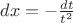 $dx = -\frac{dt}{t^2}$