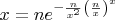 $x=ne^{-\frac{n}{x^2}\left(\frac{n}{x}\right)^x}$