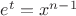 $e^t=x^{n-1}$ $e^t=x^{n-1}$
