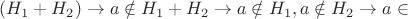 $(H_1+H_2) \rightarrow a \notin H_1+H_2 \rightarrow a \notin H_1, a \notin H_2 \rightarrow a \in $