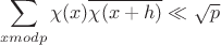 $$\sum_{x mod p}\chi(x)\overline{\chi(x+h)}\ll \sqrt{p}$$