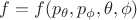 $f=f(p_\theta,p_\phi,\theta,\phi)$