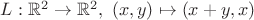 $L:\mathbb R^2\to\mathbb R^2,\ (x,y)\mapsto (x+y,x)$
