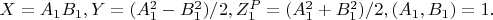 $X = A_1B_1, Y = (A^2_1 - B^2_1)/2, Z^P_1 = (A^2_1 + B^2_1)/2, (A_1, B_1) = 1.$
