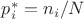 $p^{*}_i = n_i/N$