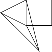 $$		\begin{tikzpicture}
		\draw (0,0) rectangle (1,1);
		\draw (0,0) -- (-1,0.5) --(0,1);
		\draw (0,0) -- (0.5,-1) -- (0,1);
		\draw (-1,0.5)--(0.5,-1);
		\end{tikzpicture}$$