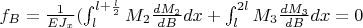 $f_B=\frac 1 {EJ_x}(\int_{l}^{l+\frac l 2} M_2 \frac {dM_2}{dB} dx+\int_{l}^{2l} M_3 \frac {dM_3}{dB} dx=0$
