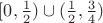 $[ 0, \frac{1}{2} ) \cup ( \frac{1}{2}, \frac{3}{4} )$ $[ 0, \frac{1}{2} ) \cup ( \frac{1}{2}, \frac{3}{4} )$