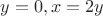 $ y=0,x=2y$
