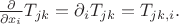 $\tfrac{\partial}{\partial x_i}T_{jk}=\partial_i T_{jk}=T_{jk,i}.$