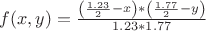 $f(x,y)=\frac{\left( \frac{1.23}{2}-x \right)*\left( \frac{1.77}{2}-y \right)}{1.23*1.77}$