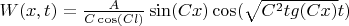 $W(x,t)=\frac A{C\cos(Cl)}\sin(Cx)\cos(\sqrt{C^2tg(Cx)} t)$