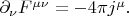 $\partial_\nu F^{\mu\nu}=-4\pi j^\mu.$