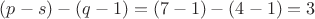 $(p-s)-(q-1)=(7-1)-(4-1)=3$