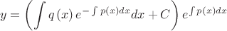 $$y=\left(\int q\left(x\right)e^{-\int p\left(x\right)dx}dx+C\right)e^{\int p\left(x\right)dx}$$