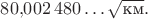 $80{,}002\,480\ldots\sqrt{\text{км}}.$ $80{,}002\,480\ldots\sqrt{\text{км}}.$