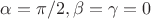 $\alpha=\pi/2, \beta=\gamma=0$