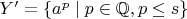$Y'=\{a^p\mid p\in\mathbb{Q},p\le s\}$