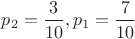 $p_2=\dfrac{3}{10},p_1=\dfrac{7}{10}$