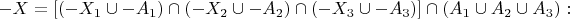 $-X=[(-X_1\cup -A_1)\cap (-X_2\cup -A_2)\cap (-X_3\cup -A_3)]\cap (A_1\cup A_2\cup A_3):$