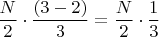 $\dfrac{N}{2}\cdot\dfrac {(3-2)}{3}= \dfrac{N}{2}\cdot \dfrac{1}{3}$