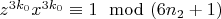 $z^{3k_0}x^{3k_0}\equiv 1\mod (6n_2 +1)$