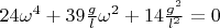 $24\omega^4 + 39\frac{g}{l}\omega^2+14\frac{g^2}{l^2} = 0$