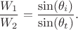 $$\frac{W_1}{W_2}=\frac{\sin(\theta_i)}{\sin(\theta_t)}.$$