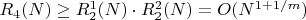 $R_4(N) \geq R^1_2(N) \cdot R^2_2(N) =O(N^{1+1/m})$
