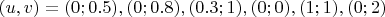 $(u,v)=(0 ;0.5), (0 ; 0.8 ),(0.3 ; 1),(0 ; 0 ),(1;1),(0 ;2 ) $