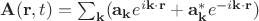 $\mathbf{A}(\mathbf{r},t)= \sum_{\mathbf{k}} (\mathbf{a}_{\mathbf{k}}e^{i \mathbf{k} \cdot \mathbf{r}}+\mathbf{a}_{\mathbf{k}}^*e^{-i \mathbf{k} \cdot \mathbf{r}})$