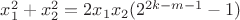 $ x_1^2+x_2^2 = 2x_1x_2(2^{2k-m-1} - 1) $