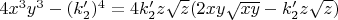 $4x^3y^3-(k'_2)^4=4k'_2z\sqrt{z}(2xy\sqrt{xy}-k'_2z\sqrt{z})$