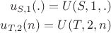 $$ \begin{align}u_{S,1}(.) = U(S,1, .)\\
u_{T,2}(n) = U(T, 2,n) 
\end{align}$$