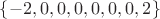 $\{-2, 0, 0, 0, 0, 0, 0, 2\}$