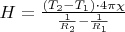 $H=\frac{(T_2-T_1)\cdot4\pi\chi}{\frac{1}{R_2}-\frac{1}{R_1}}$
